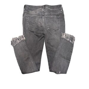{NWOT Free People Black Fringe Hem Distressed Denim Jeans Size 25}